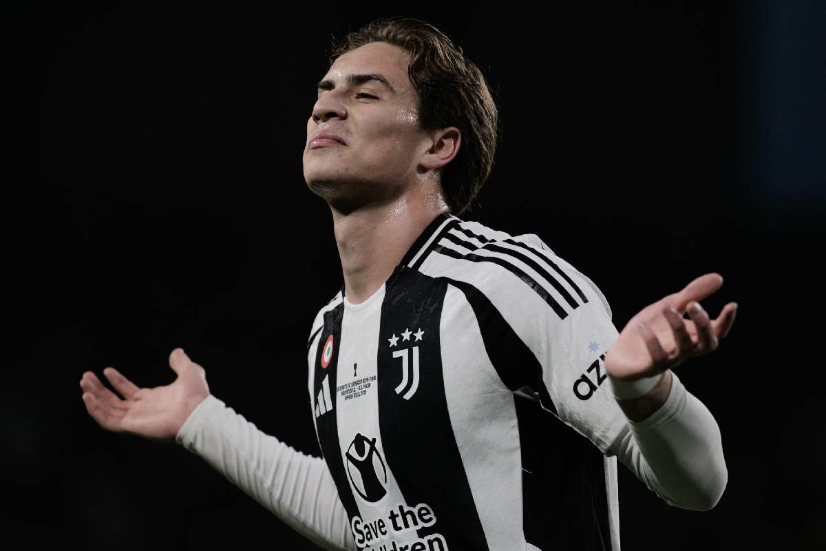 Kenan Yildiz esulta dopo aver segnato un gol con la maglia della Juventus