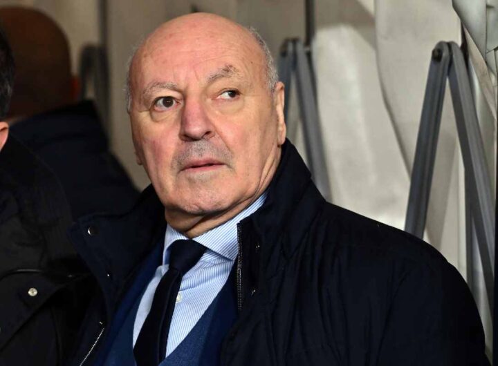 Giuseppe Marotta in primo piano in un tunnel a bordo campo