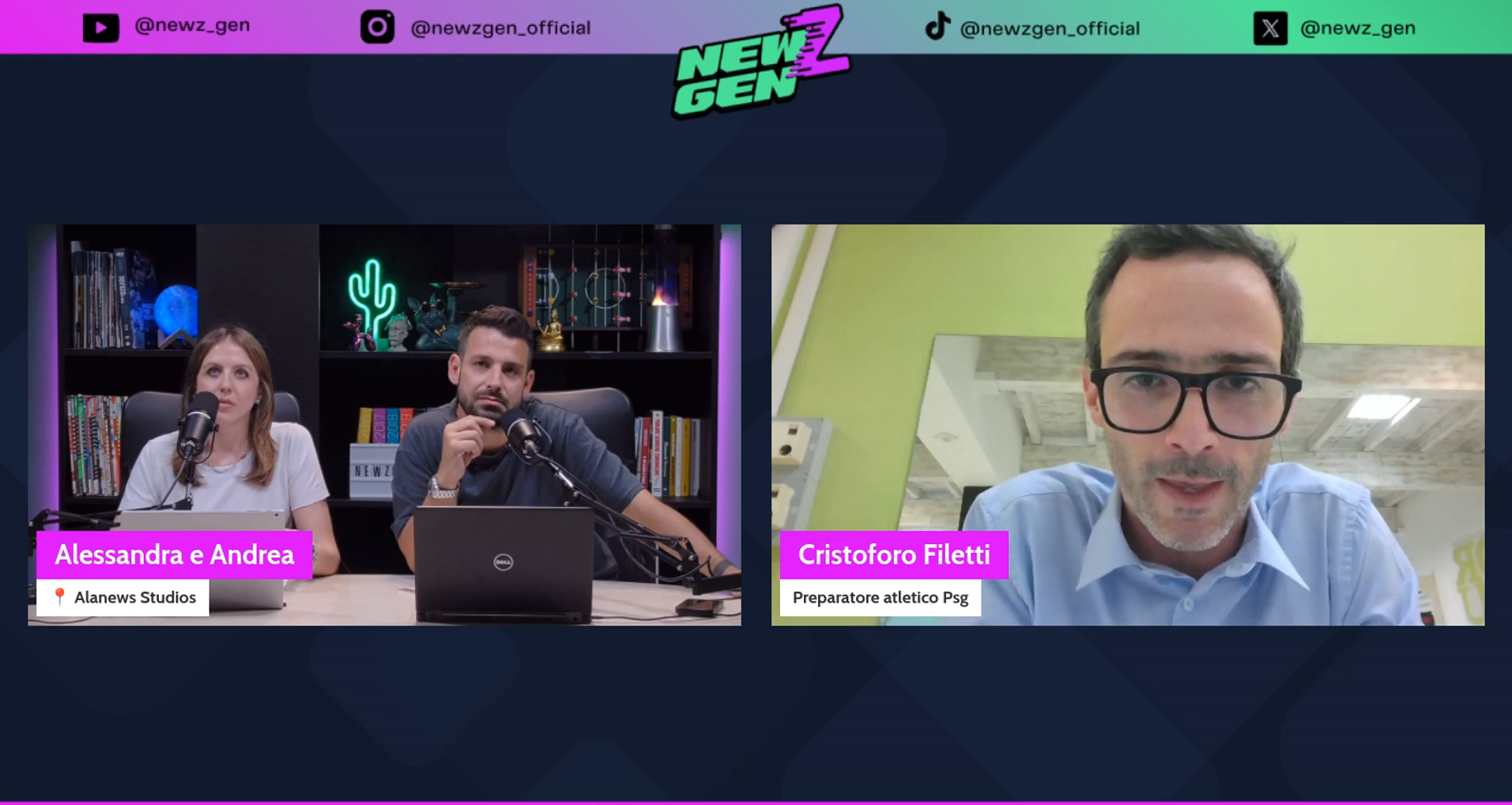 Cristoforo Filetti, il preparatore del Psg, durante la trasmissione 'Newzgen'